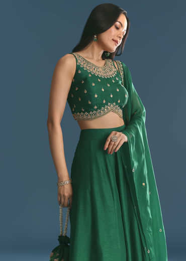 Green Silk Lehenga Choli With Zari And Sequins Work