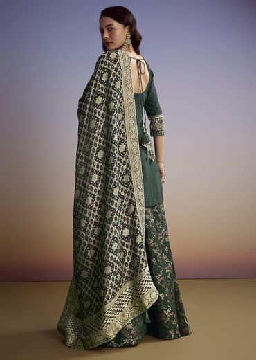 Green Silk Palazzo Suit With Heavy Embroidery