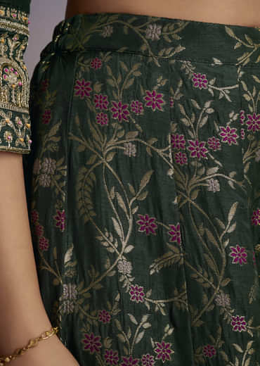 Green Silk Palazzo Suit With Heavy Embroidery