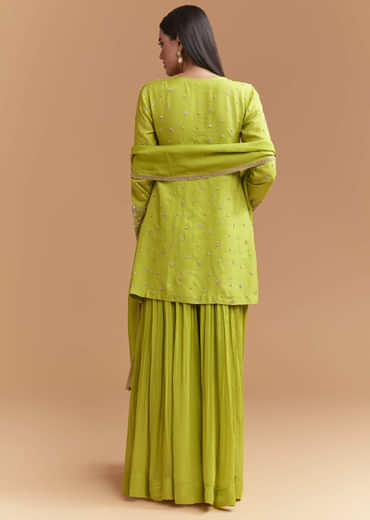Green Silk Palazzo Suit With Sequins And Cutdana Work