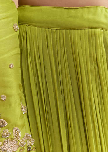 Green Silk Palazzo Suit With Sequins And Cutdana Work