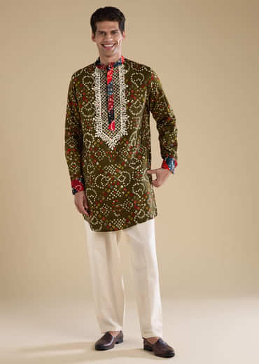 Green Silk Resham Embroidered Mens Kurta Set