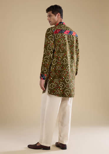 Green Silk Resham Embroidered Mens Kurta Set