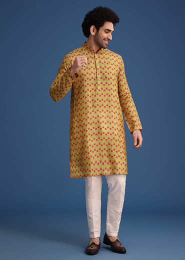 Green Silk Surreal Printed Kurta Jacket Set