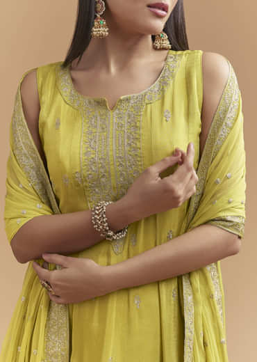 Green Tissue Anarkali Suit With Intricate Zari Work