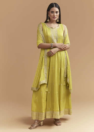 Green Tissue Anarkali Suit With Intricate Zari Work