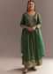 Green Tissue Embroidered Anarkali Pant With Organza Dupatta