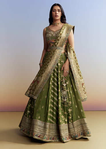 Green Tissue Embroidered Bridesmaid Lehenga