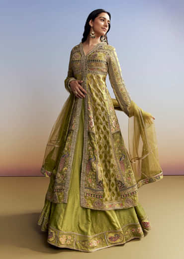 Green Tissue Kurta Lehenga Set