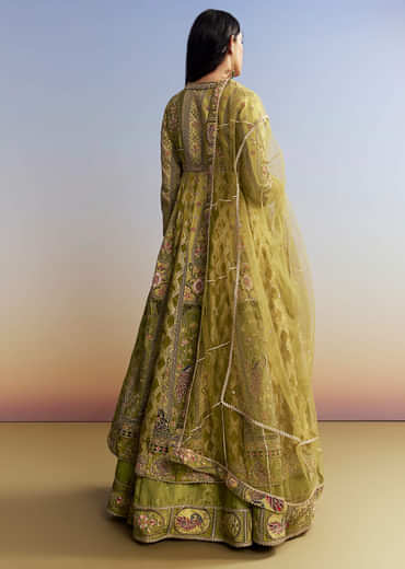 Green Tissue Kurta Lehenga Set