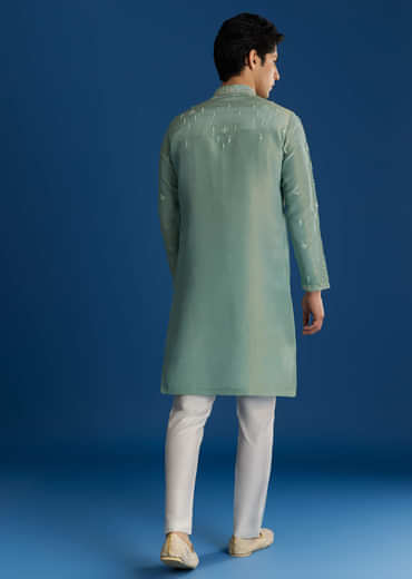 Green Tissue Kurta Set With Cutdana Yoke