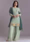Green Tissue Palazzo Suit With Embroidery And Contrast Dupatta