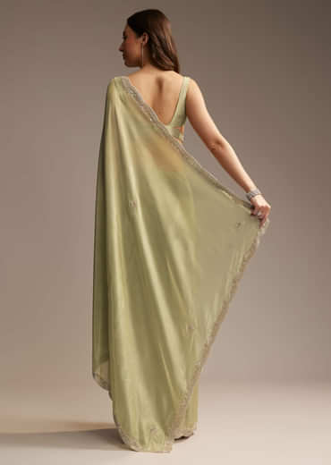 Green Tissue Saree with Cutdana and Sequin Embroidery