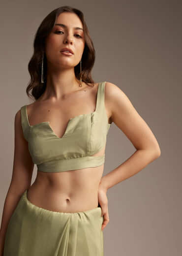 Green Tissue Saree with Cutdana and Sequin Embroidery