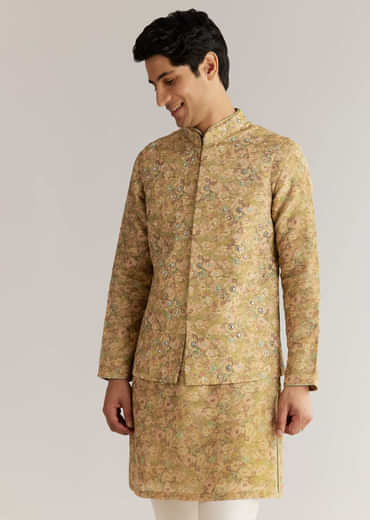 Green Tissue Stone Sequins Kurta Jacket Set