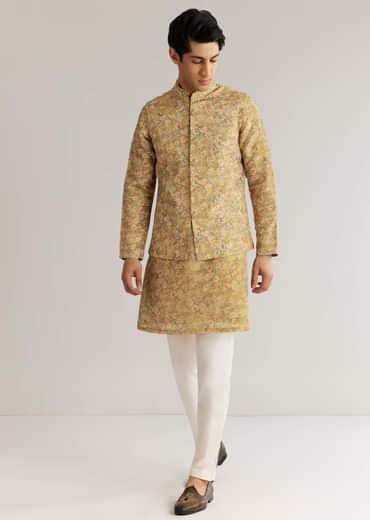 Green Tissue Stone Sequins Kurta Jacket Set
