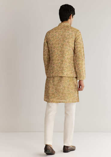 Green Tissue Stone Sequins Kurta Jacket Set