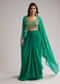 Green Zardosi Cape Set With Crop Top And Skirt
