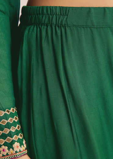 Green Zari Neckline Chinon Anarkali Suit With Dupatta