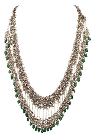 Green And Silver Handcrafted Necklace Set In Mix Metal