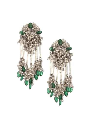 Green And Silver Handcrafted Necklace Set In Mix Metal