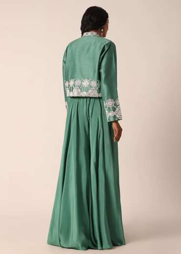 Green Art Silk Palazzo Set With Mirror Work