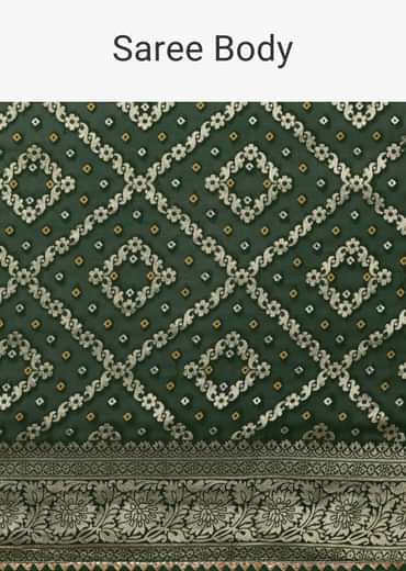 Green Banarasi Georgette Saree With Zari Bandhani Weave And Unstitched Blouse Piece