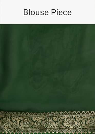 Green Banarasi Georgette Saree With Zari Bandhani Weave And Unstitched Blouse Piece