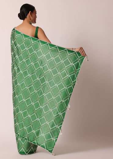 Green Bandhani Silk Saree With Gota Work And Unstitched Blouse Piece