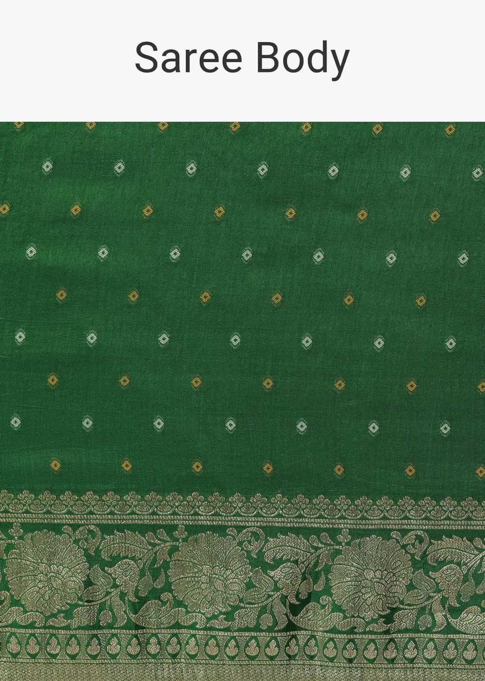 Green Bandhani Silk Saree With Woven Motif And Unstitched Blouse Piece