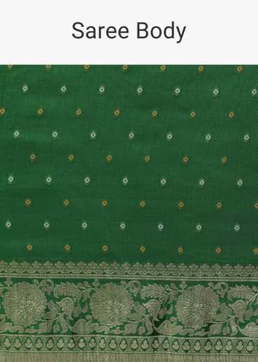 Green Bandhani Silk Saree With Woven Motif And Unstitched Blouse Piece