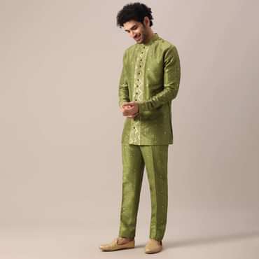 Green Brocade Kurta And Pant Co-ord Set
