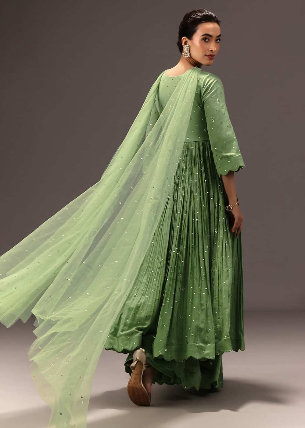 Green Chanderi Silk Hand Work Kurta Set