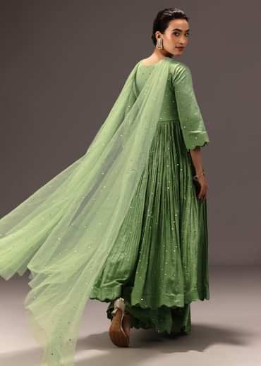 Green Chanderi Silk Hand Work Kurta Set