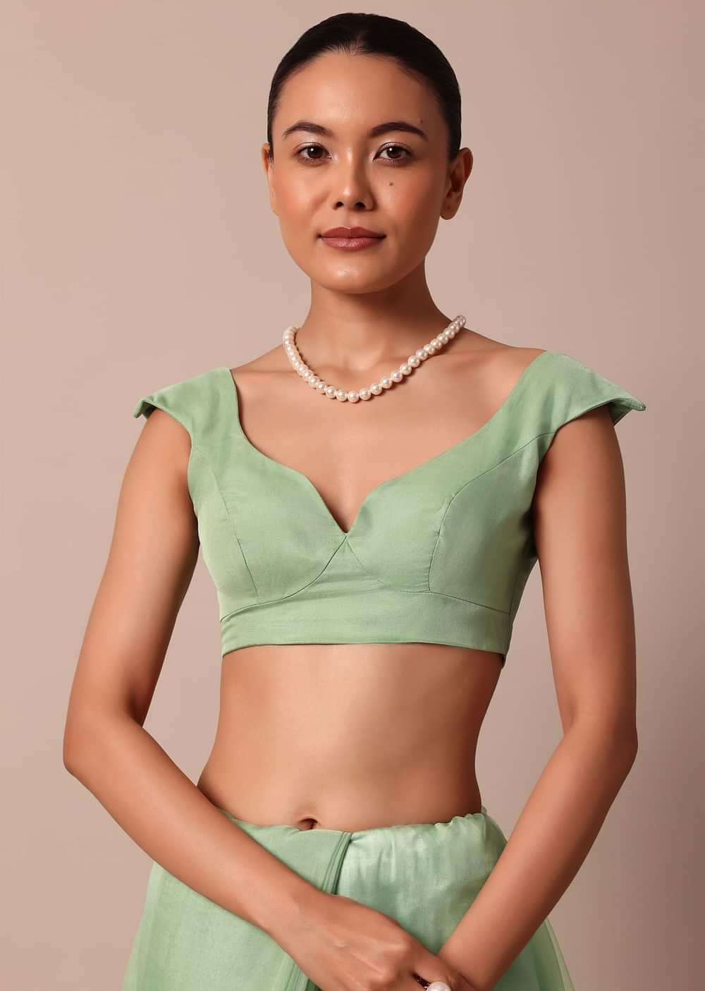 Sea Green Chikankari Saree In Organza Silk With Sequin Scallop Border And Unstitched Blouse Fabric