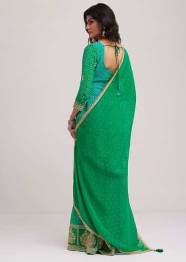 Green Chinon Bandhani Sharara Set