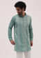 Green Cotton Kurta Set With Resham Work For Men