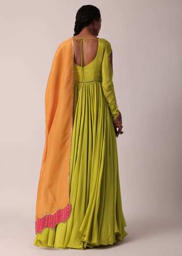 Green Embroidered Anarkali With Dupatta