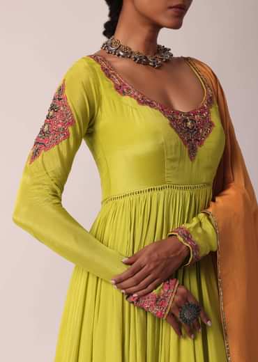 Green Embroidered Anarkali With Dupatta