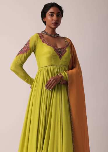 Green Embroidered Anarkali With Dupatta