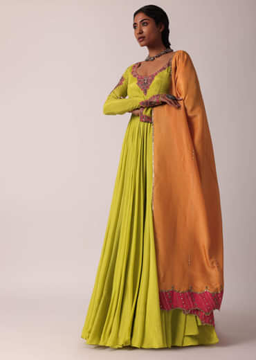 Green Embroidered Anarkali With Dupatta