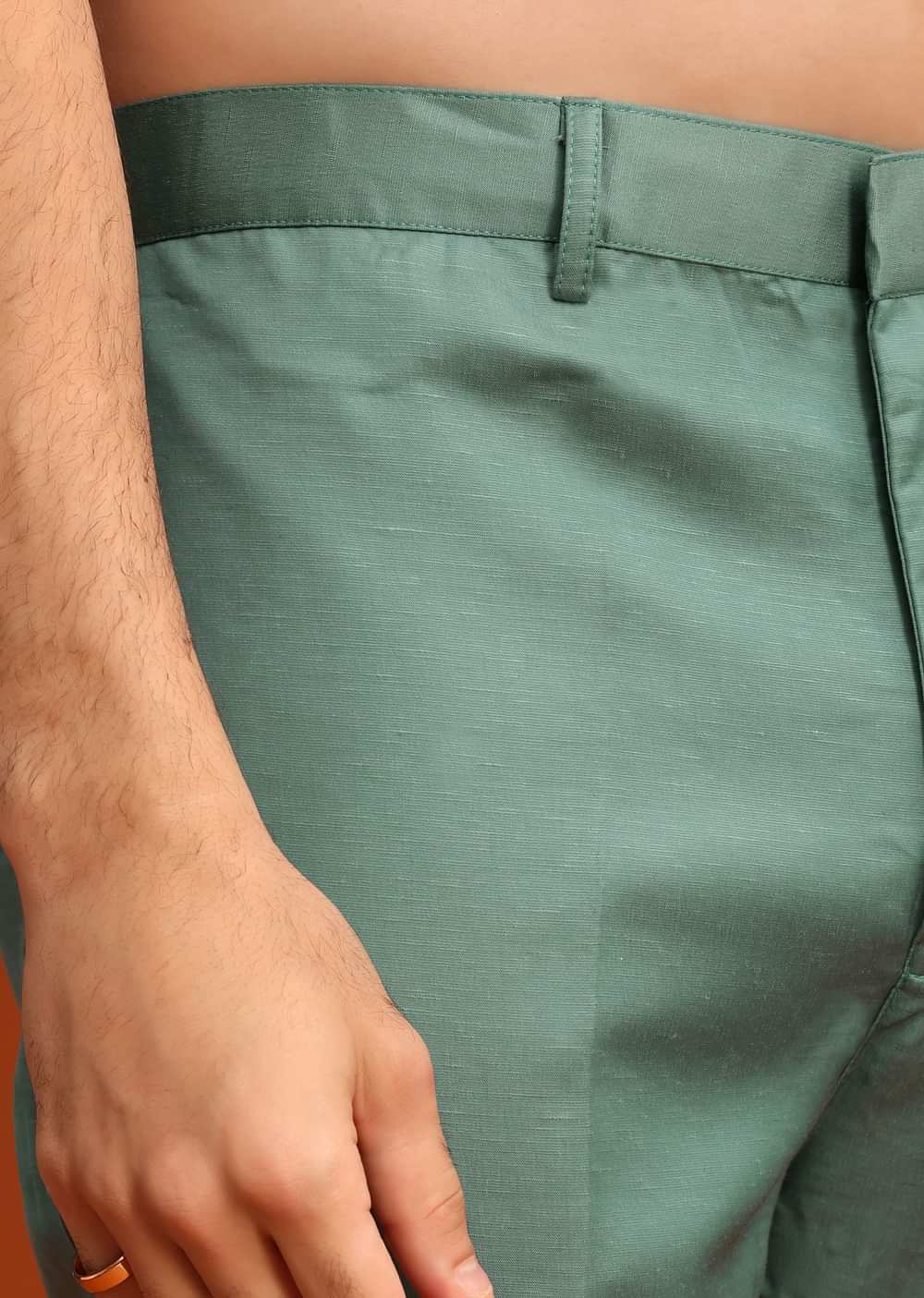 Green Embroidered Jacket Kurta Set In Linen Satin