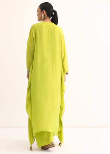 Green Embroidered Kaftan Kurta Set