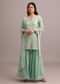 Green Embroidered Sharara Set With Butti Work On Organza Dupatta
