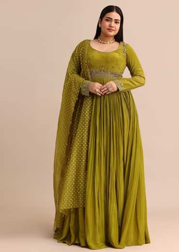 Moss Green Embroidered Anarakali Set