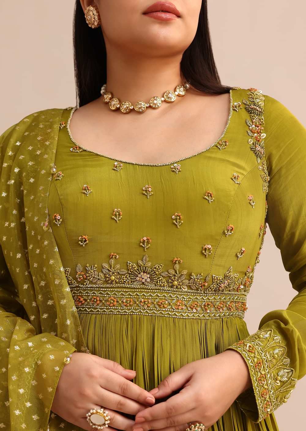 Moss Green Embroidered Anarakali Set