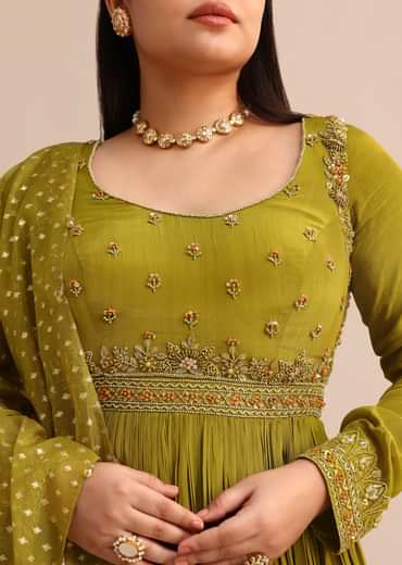 Moss Green Embroidered Anarakali Set