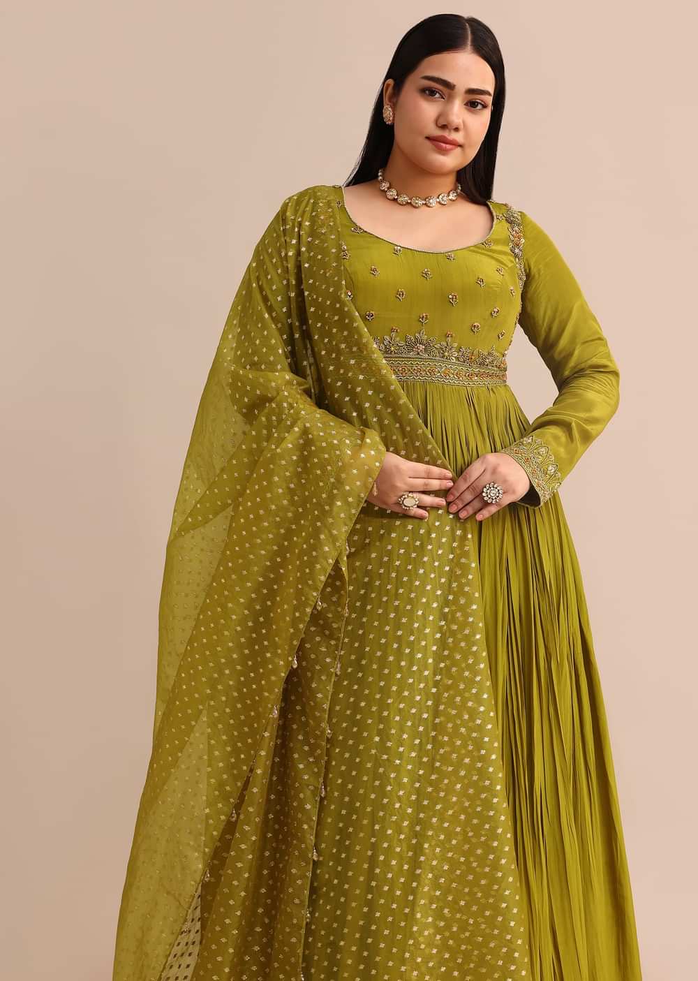 Moss Green Embroidered Anarakali Set