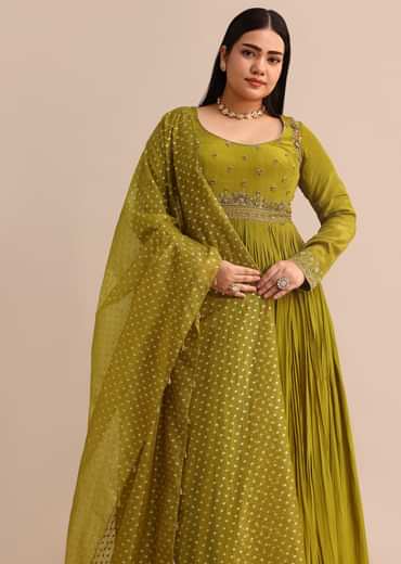 Moss Green Embroidered Anarakali Set