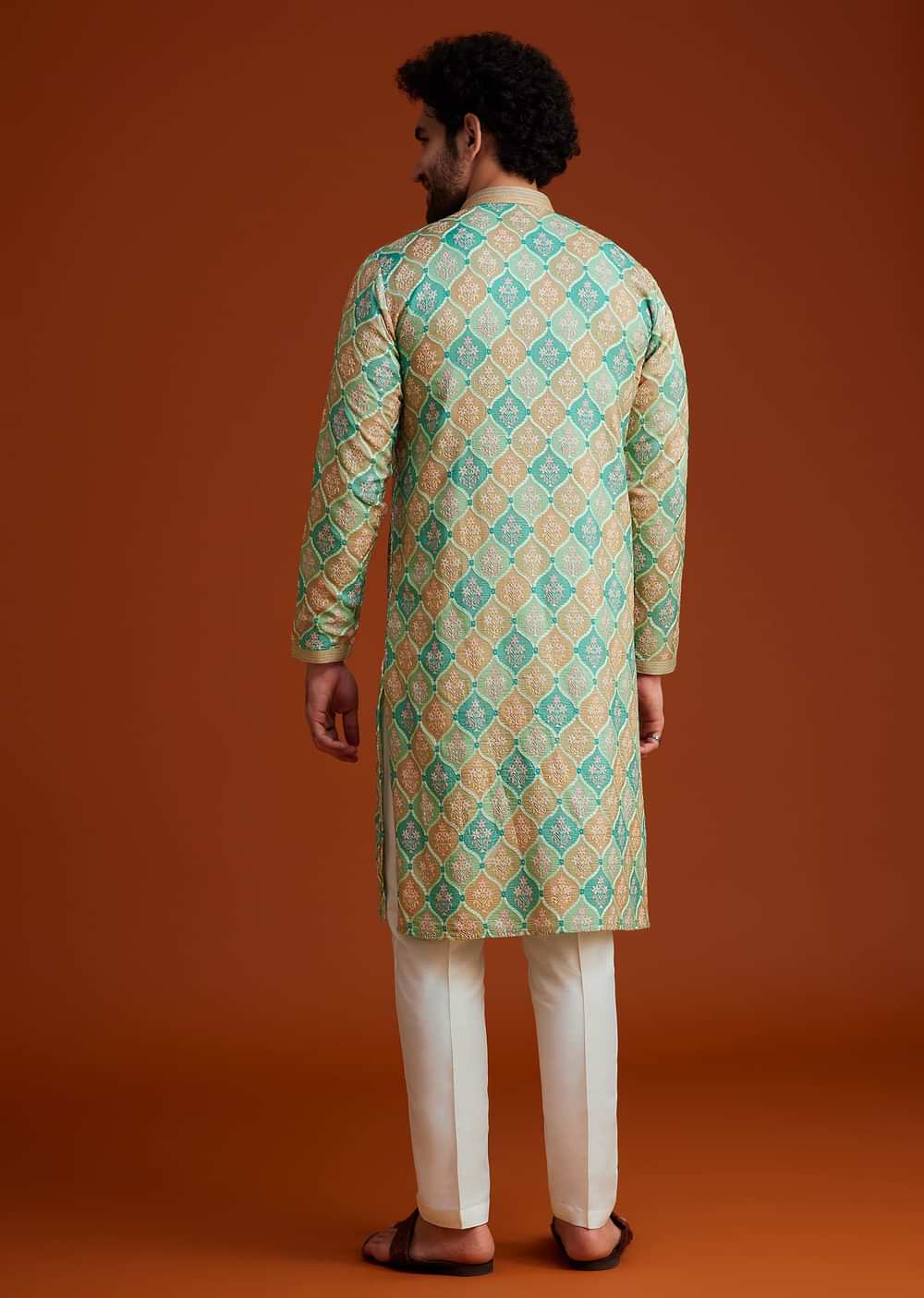 Green Floral Geometric Printed Kurta Pajama Set